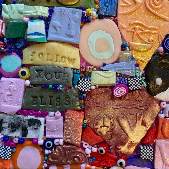 Handmade Polymer Clay Treasure Box Follow Your Bliss “ 8” Hinged Box - Picture 4 of 11